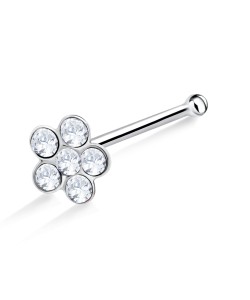 Flower Gem Shaped Silver Bone Nose Stud NSKD-11s